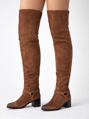 Azalea Wang Brown Knee High Boots EATHELIN Buckle Riding Boots Size 7.5 & 8.5